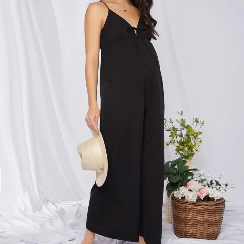 Maternity Tie Front Solid Cami Jumpsuit